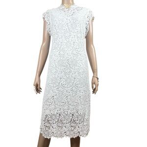 Velvet by Graham & Spencer White Crochet Lace Midi Dress Lined Size M (042)